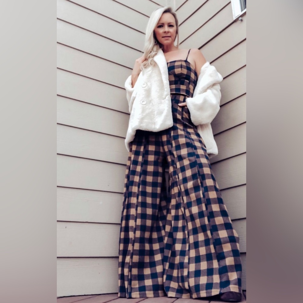 Free People Hold Me Tight Plaid JumpSuit M
